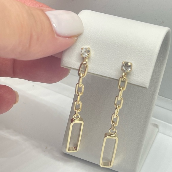 18k Gold Filled CZ Paperclip Long Earrings - Picture 5 of 7